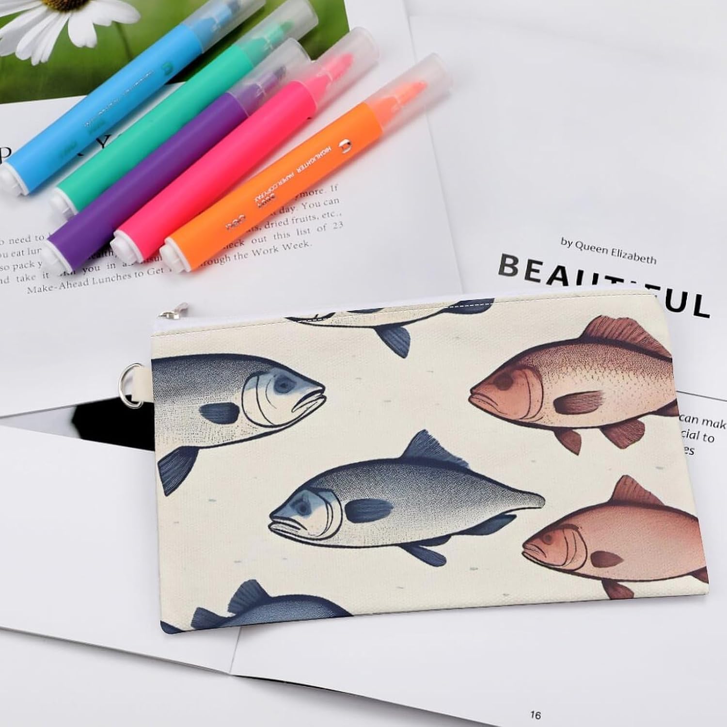 Colorful Fish Coin Purse Coin Pouch with Zipper for Men Women Portable Change Wallet Canvas Coin Bag
