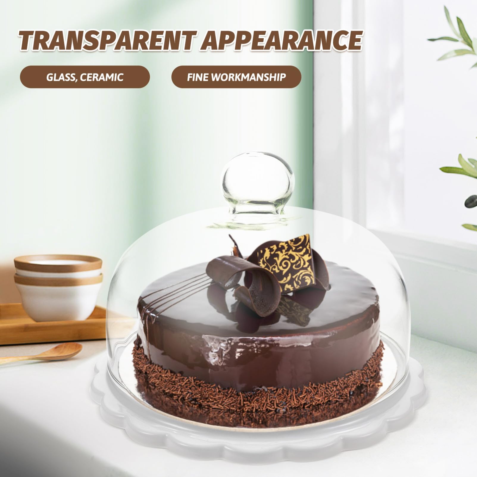 Kuchenständer mit Kuppel Runder zum Schutz und Präsentation von Desserts mit Glasglocke aus Glas und Keramik Weiße Kuchenplatte für Hochzeiten und Geburtstage