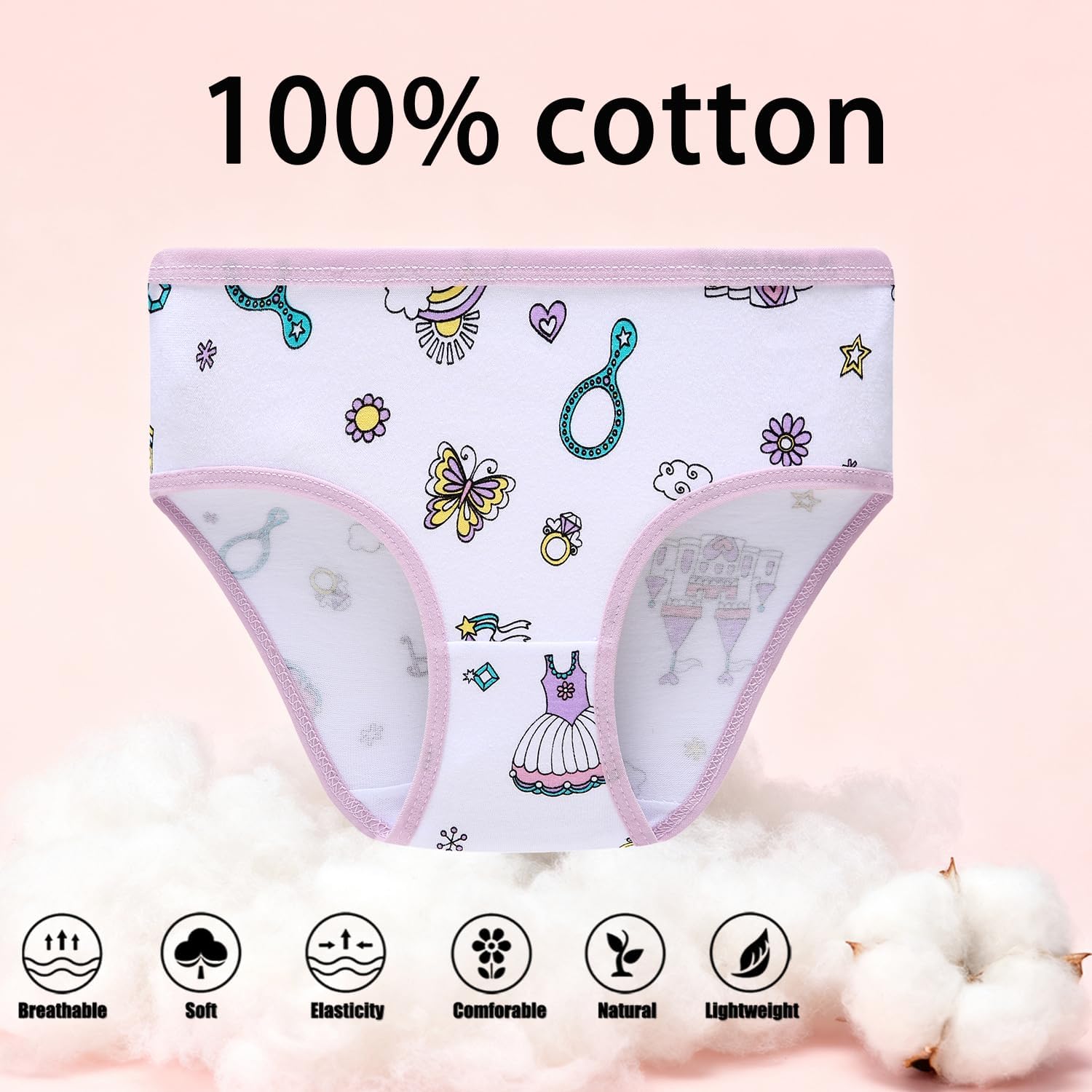 Girls Printed Underwear Kids Cotton Breathable Comfort Panty Briefs Toddler Undies(Pack of 12) Multipack - Image 4
