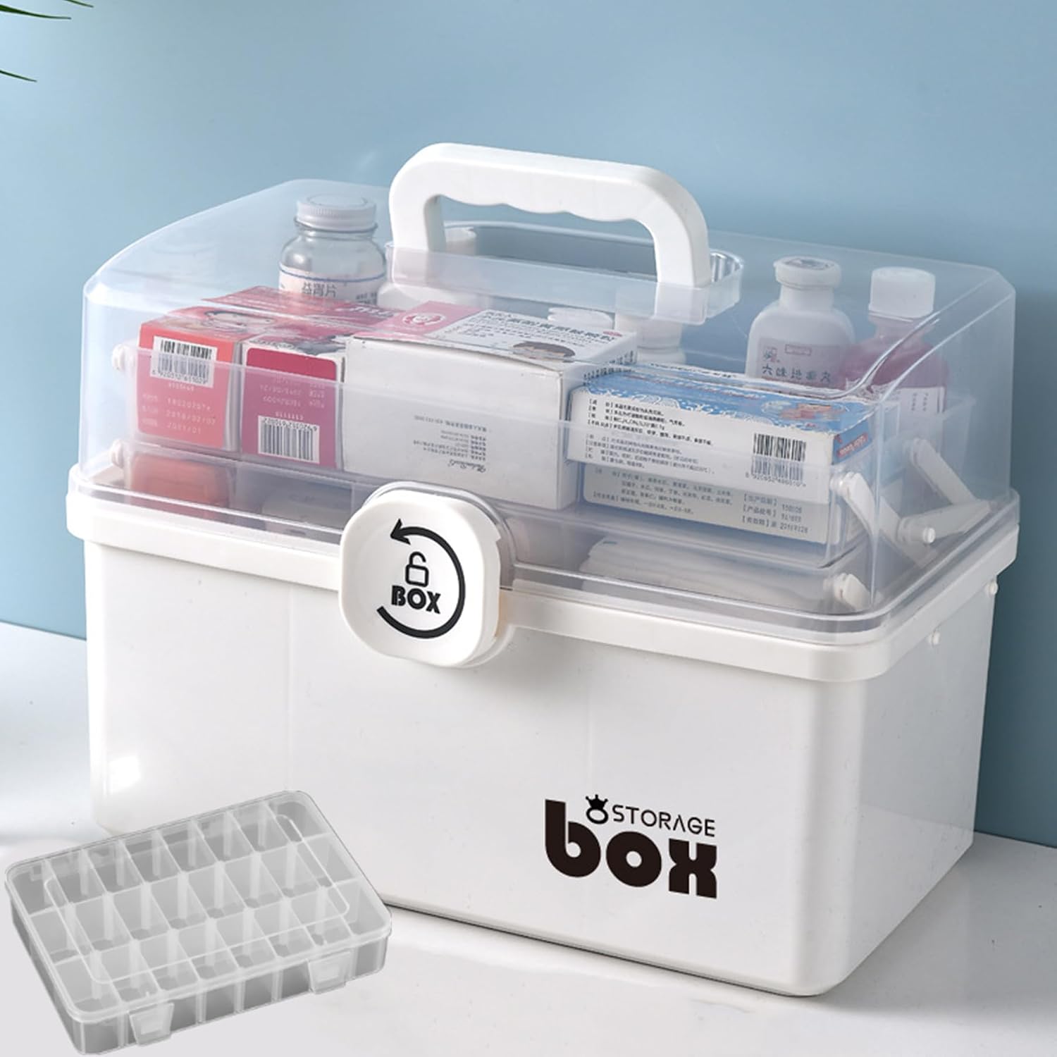 Boîte De Rangement Verrouillable 37,8x22,3x23,8cm - Pour Médicaments Ou Objets De Valeur | Rose