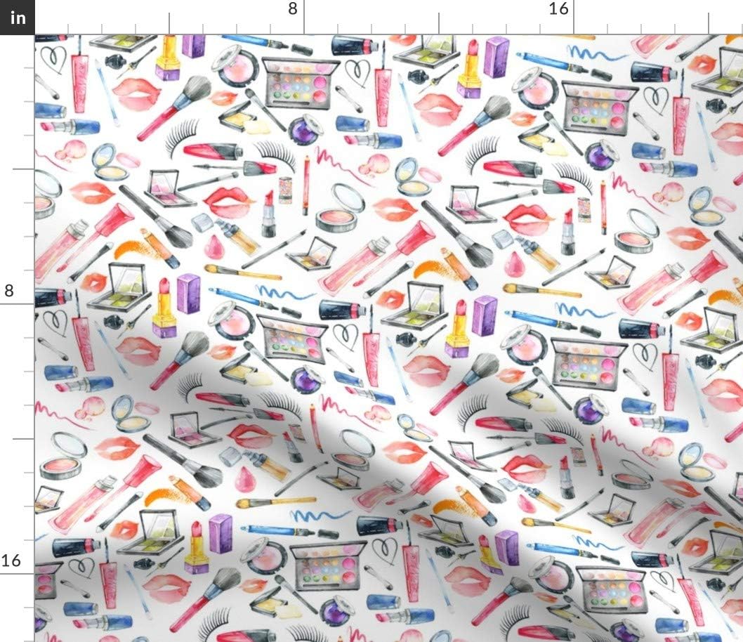 Spoonflower Fabric - Makeup Lipstick Girly Kisses Lips Watercolor Valentines Day Printed on Cotton Poplin Fabric by The Yard - Sewing Shirting Quilting Dresses Apparel Crafts