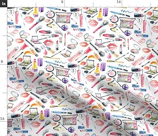 Spoonflower Fabric - Makeup Lipstick Girly Kisses Lips Watercolor Valentines Day Printed on Petal Signature Cotton Fabric Fat Quarter - Sewing Quilting Apparel Crafts Decor