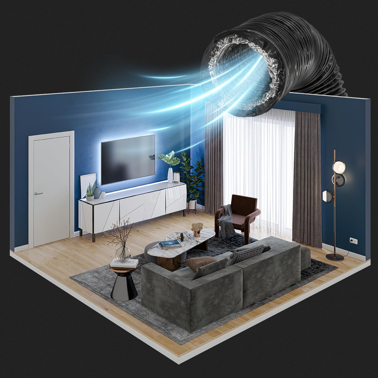 10 cm / 100 mm – 3 m długości, czarny kanał powietrznwąż, 4-warstwowy wąż wentylacyjny HVAC, idealny do namiotów szklarniowych, Growbox, linii wentylacji domu