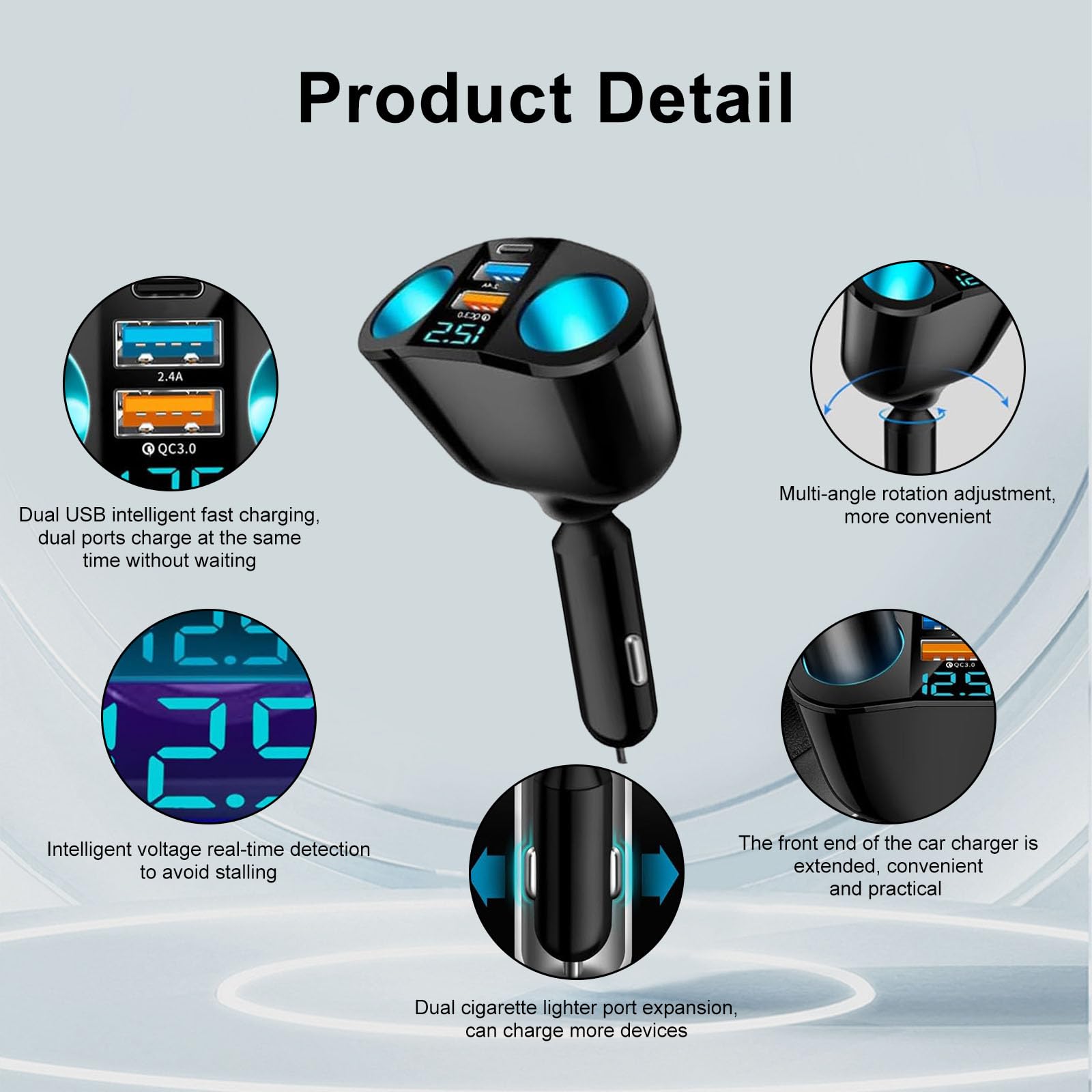 MVCUASF Car Charger Cigarette Lighter Adapter QC3.0 & PD Cigarette Lighter  USB Socket Cigarette Lighter with LED Voltmeter 12V/24V Car USB Charger  Splitter Fast Charging for Smart Phone GPS Dashcam