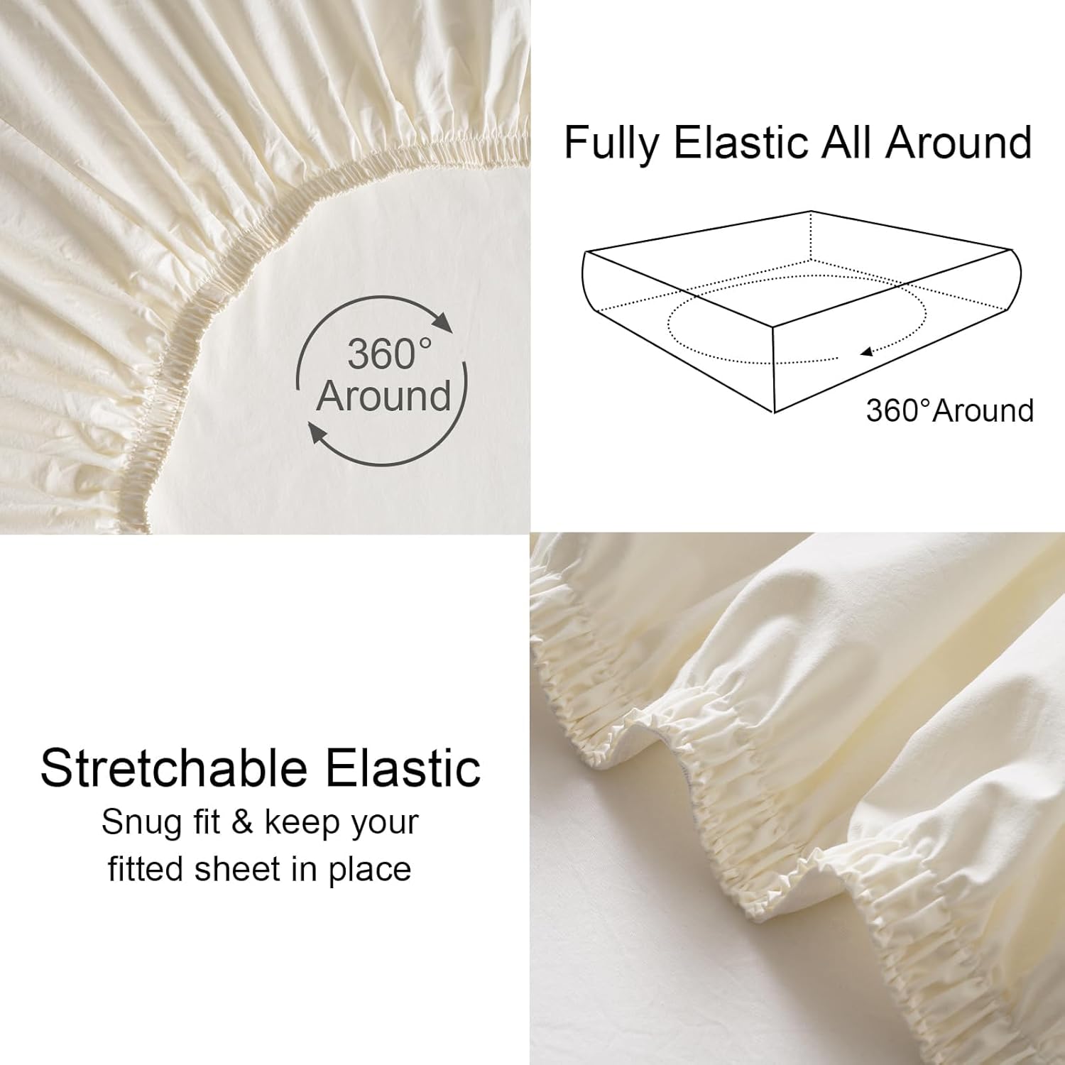 PHF 100% Garment Washed Cotton Fitted Sheet Twin Size - Cozy Cloud Soft Linen Like Bottom Sheet Only with Elastic Deep Pockets, Easy Fit Breathable Warm not Shrink,39"x 75",Cream,No Pillowcase