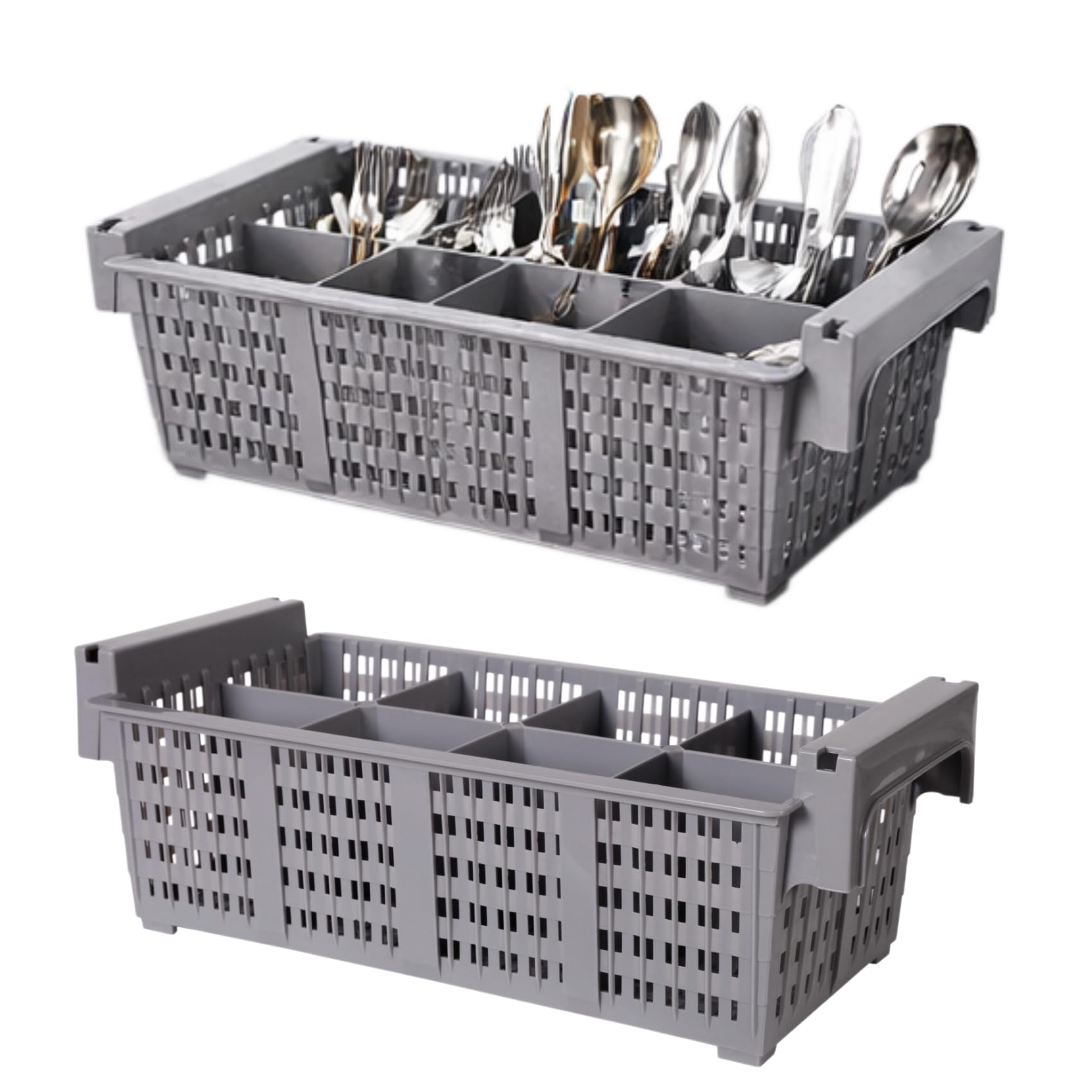 Cesta de lavado de cubiertos con 8 ranuras y asas, soporte de plástico para utensilios de cocina y restaurante, cesta de secado de cubiertos