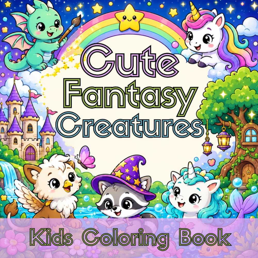 Cute Fantasy Creatures Kids Coloring Book: Big Bold Easy Coloring Pages Featuring Dragons, Unicorns, Mermaids, Griffins, Fairies & Magical Friends