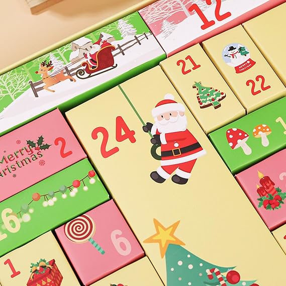 Christmas adventt calendar 2025-24 Days Refillable Countdown Boxes, Christmas Calendar Advent Boxes - Empty Folding Party Favors Case For Windowsill, Desktop, Shelf, Table, Stationery