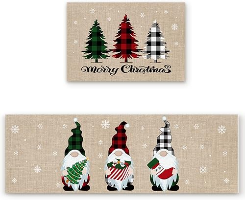 Miniatura 34 de Alfombras de cocina de Navidad absorbentes antideslizantes para piso, árbol de Navidad, muñeco de nieve y copo de nieve, alfombras y tapetes