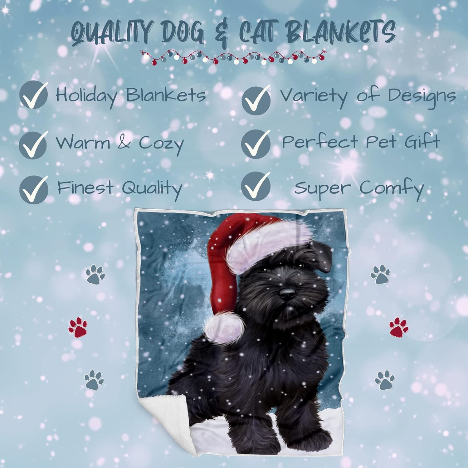 Schnauzer Dog Blanket - Let it Snow - Super Soft & Warm Pet Theme for Sofa or Bed, Warm Fleece, Sherpa or Woven Material, for Dog Lovers BLNKT163326 (30x40 Fleece)