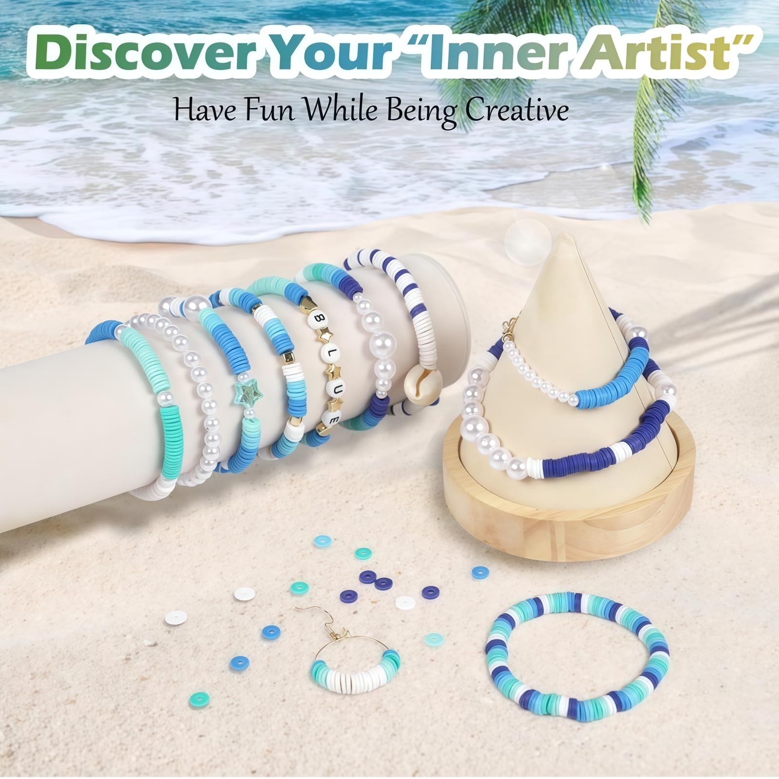 Wonninek Bule Ocean Clay Beads for Bracelet Making, Friendship