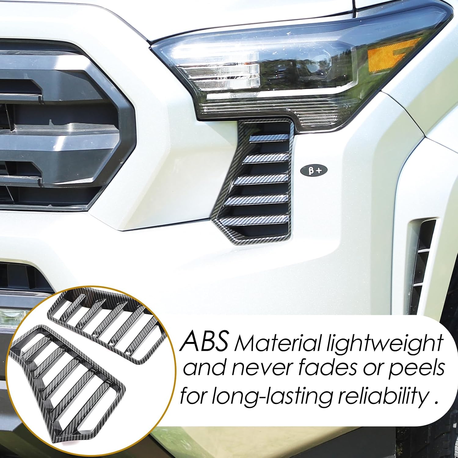 Front Headlight Lower Vent Cover Compatible with Toyota Tacoma 2024 2025 2026 Accessories, ABS Front Headlight Bumper Side Grille Vent Cover (Carbon Fiber)