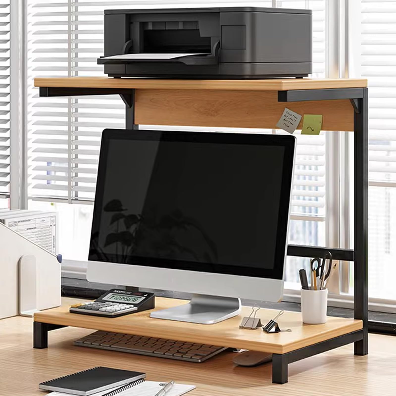 Kleine Schreibtischregale Platzsparend Offene Fächer Schreibtisch Bücherregal Aufsatz 55 cm Höhe Hohe Tragkraft für Home Office, Wohnung(Natural,60X30X55CM)