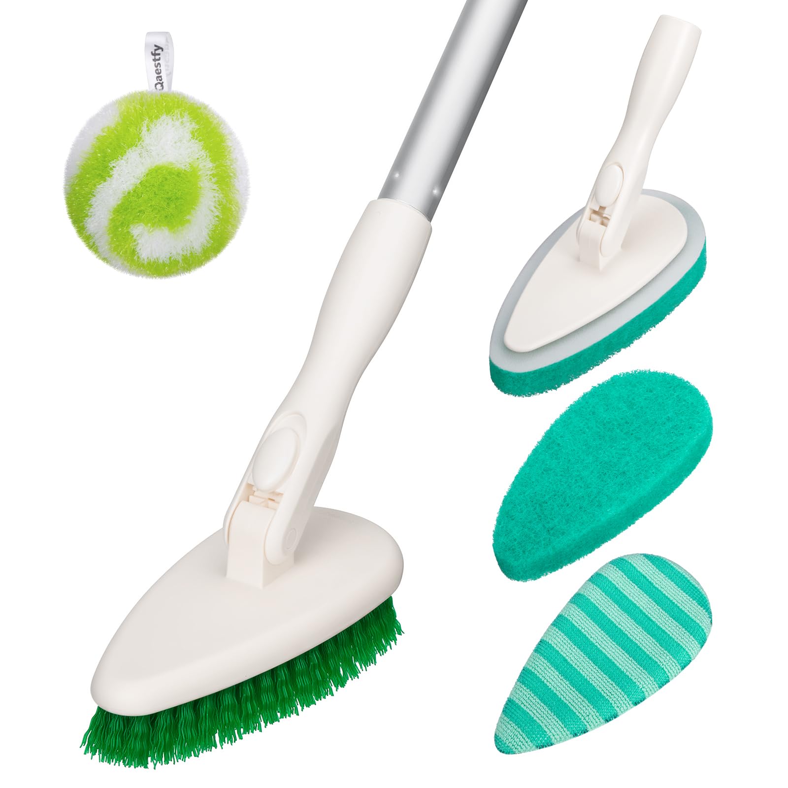 Photo 1 of Qaestfy 4-in-1 Tub and Tile Shower Scrubber, 51'' Bathtub Cleaning Brush with Long Handle, Soft & Stiff Bristles Bathroom Scrub Brush, Non-Scratch Shower Cleaner Brush for Cleaning