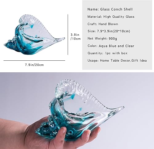 Miniatura 2 de Concha de cristal soplado de 8 pulgadas, gran escultura de conchas marinas, centro de mesa, centro de mesa con temática de playa del océano costero,