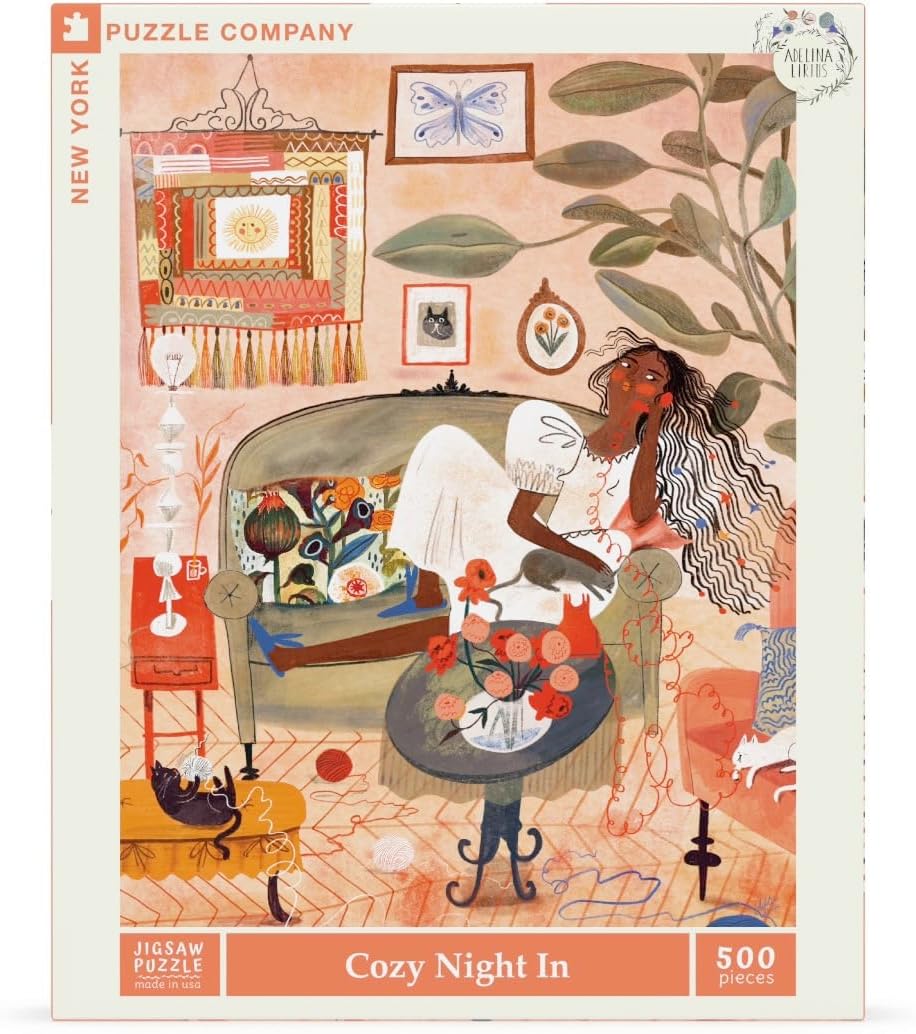 New York Puzzle Company - Adelina Lirius Cozy Night in - 500 Piece Jigsaw Puzzle for Family Game Nights by Adelina Lirius