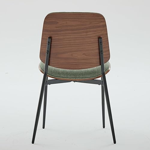 Miniatura 7 de Dining Chairs Set of 2 Mid Century Modern Retro Design with Walnut Bentwood Back Upholstered Seat Metal Legs Adjustable Foot for Kitchen Dining Room