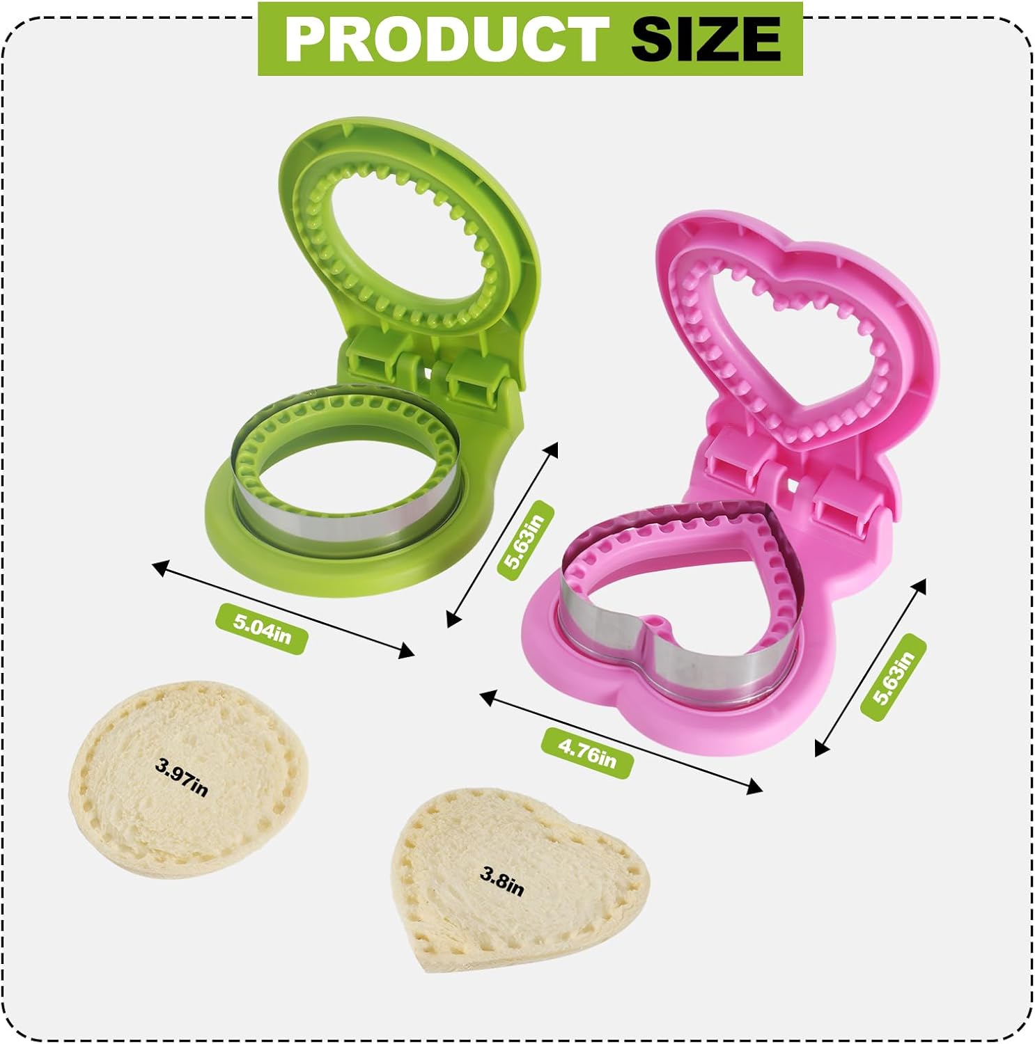 Uncrustable Sandwich Cutter for Kids Lunch,2-Pack Sandwich Cutter Circle& Heart Shape Cutter & Sealer for Kids Breakfast and Lunchboxes