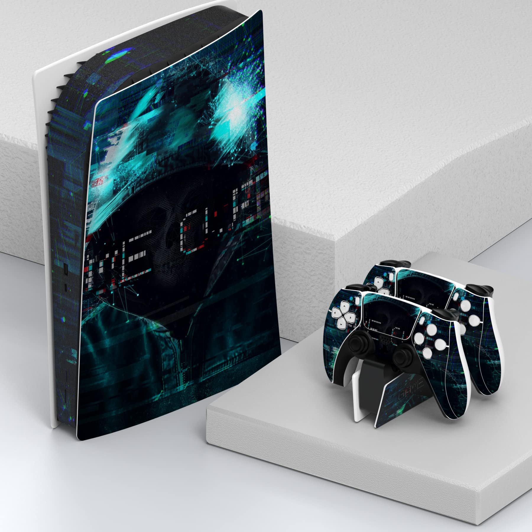 PlayVital Pegatina Completa para ps5 Edición Digital - Calcomanía Vinilo para Consola, Control, Estación de Recarga, Control Remoto y Audífonos, Adhesivo Piel (Game Over Hacker)