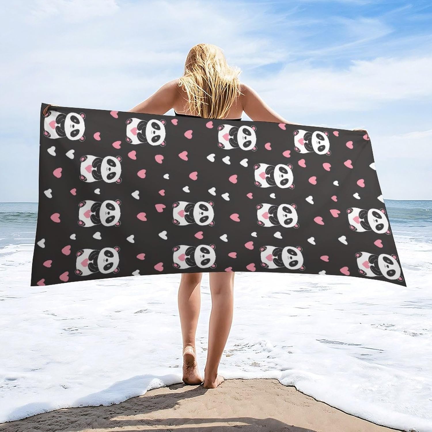 Panda Print Bath Towel Beach Towels Quick Dry Oversized Bath Blanket Highly Absorbent Towel for Women Men 160x80cm