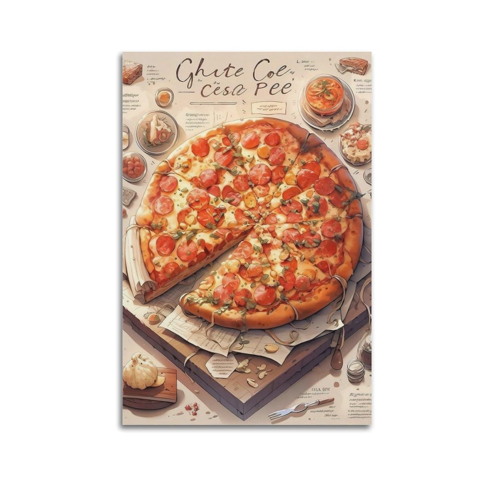 ZSLYMX Food Poster Delicious Pizza Retro Poster Poster Decorative Painting Canvas Wall Posters And Art Picture Print Modern Family Bedroom Decor Posters 08x12inch(20x30cm)