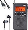 HRD-903 Portable Radio, Battery Operated, Small, Wide FM Compatible, FMAM Stereo Compatible, 58 Stations Memory, Clock and Timer and Alarm Function, Great for Disaster Prevention, Outdoors,