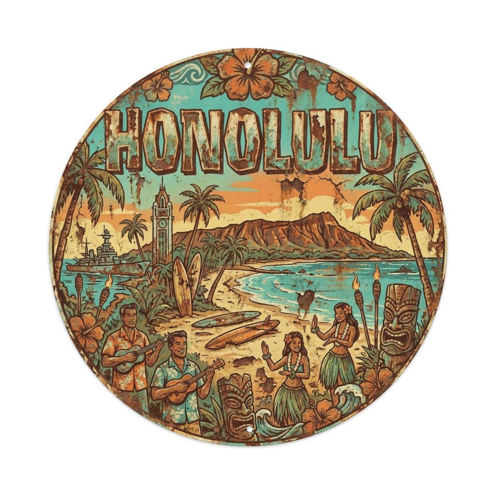 Este 8X8inch Style Travel Usa Retro Honolulu Metal Tin Sign
