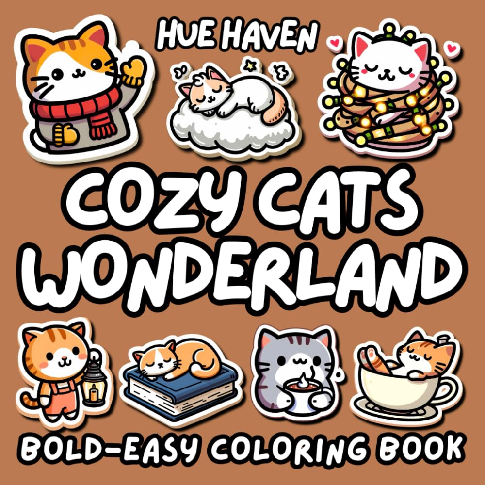 Cozy Cats Wonderland: Bold and Easy Coloring Book for Kids and Adults Simple Stress Relief Designs of Cute Cats Coloring Pages.