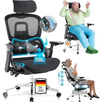 MELOKEA ReliefBack Master Office Chair 200 kg Ergonomic Test Winner Synchronal Adjustment 5-Way Adjustable Backrest Seat Dept