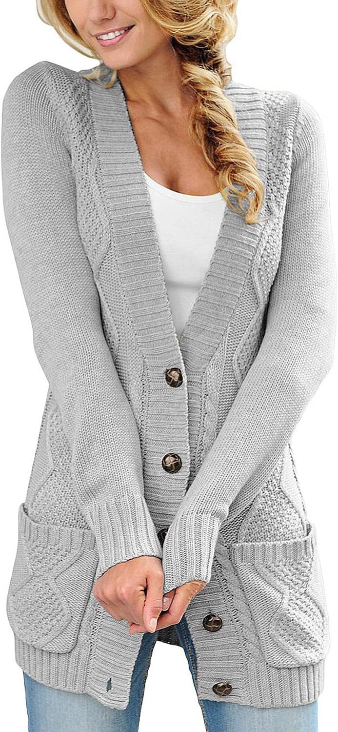 SidefeelWomen's Open Front Cardigan Sweaters Casual Button Down Knitted Coat Tops with Pockets