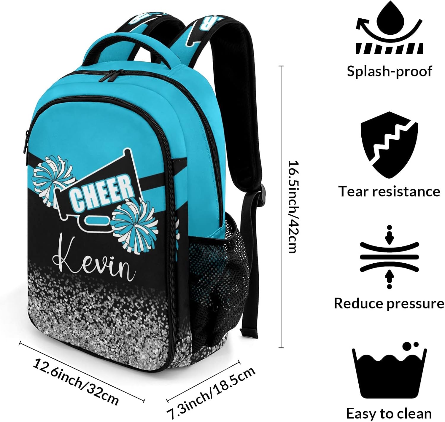 XOZOTY Blue Cheerleader Cheer Backpack Personalized with Name for Men Women Shoulder Bag Laptop Bag Bookbag