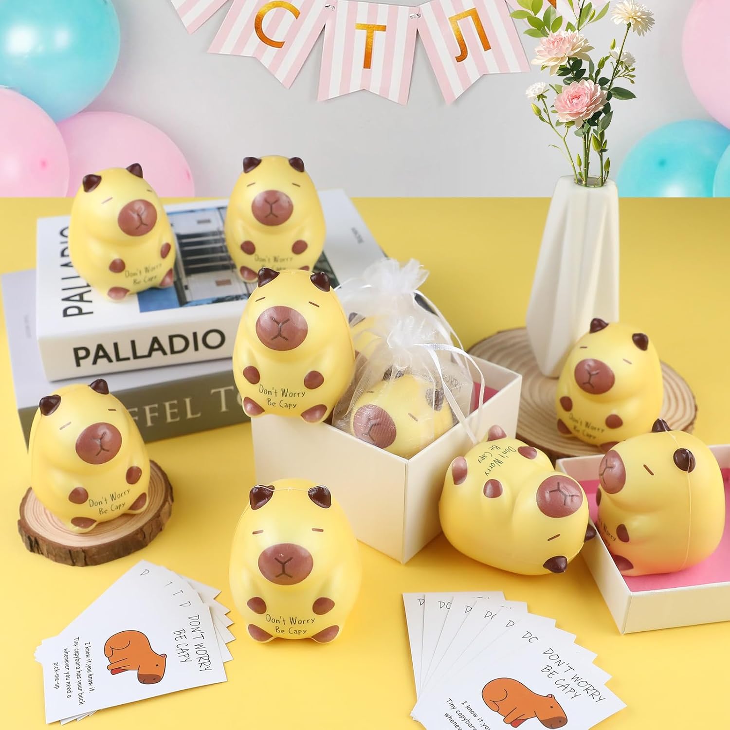 24 Pcs Capybara Squeeze Toys Sensory Capybara Stress Toys with Be Capy Positive Cards Organza Bags Inspirational Teacher Employee Appreciation Gifts Animal Squeeze Toys Bulk for Children Adults