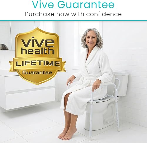 Miniatura 9 de Vive Silla de inodoro para mesita de noche (plegable) – Capacidad de 350 libras, riel de seguridad, silla de ducha – Cubo bariátrico 3 en 1