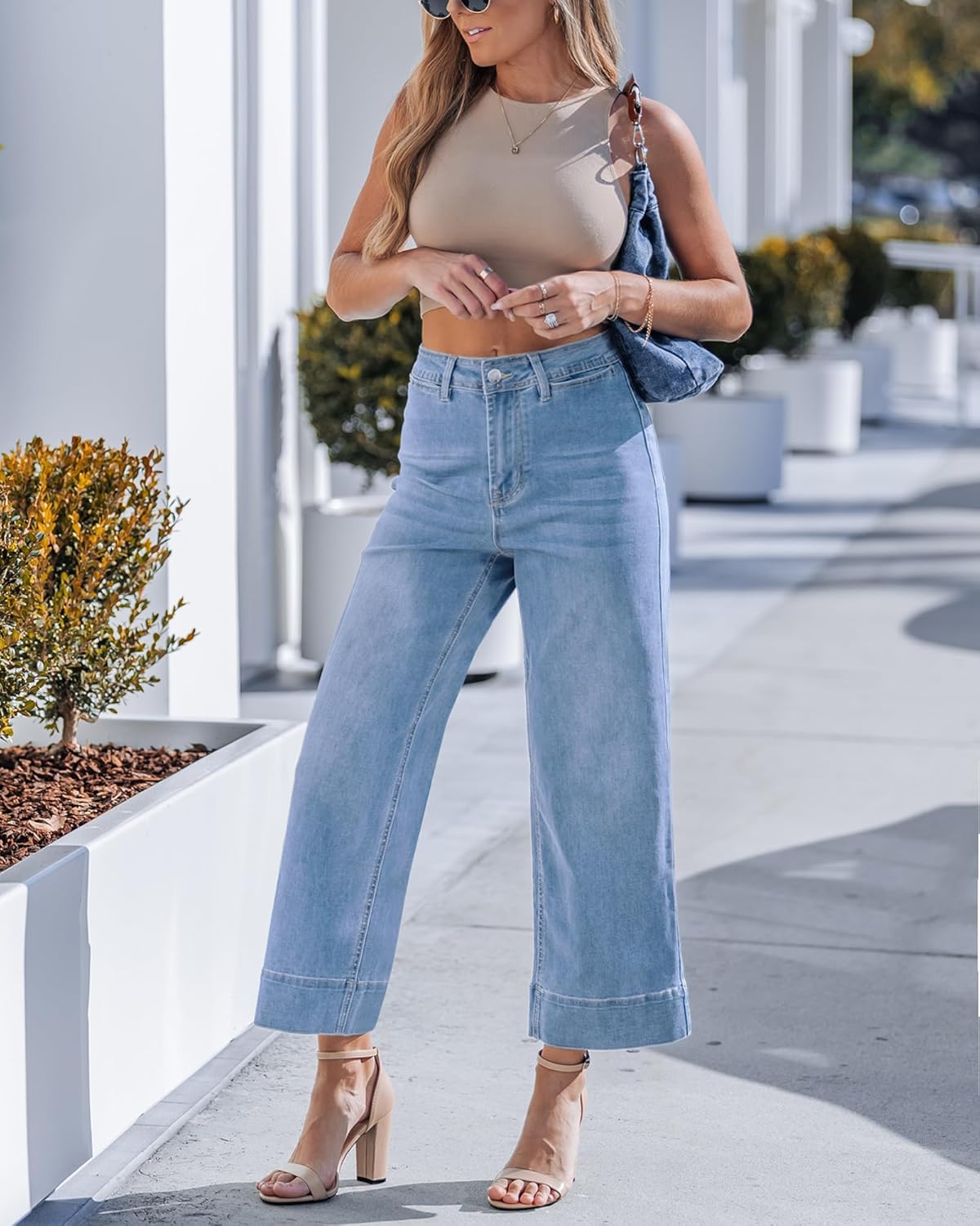 GRAPENT Wide Leg Jeans for Women Cropped Trendy High Waisted Welt Pocket Stretchy Denim Pants Distressed Trouser Jeans - Image 4