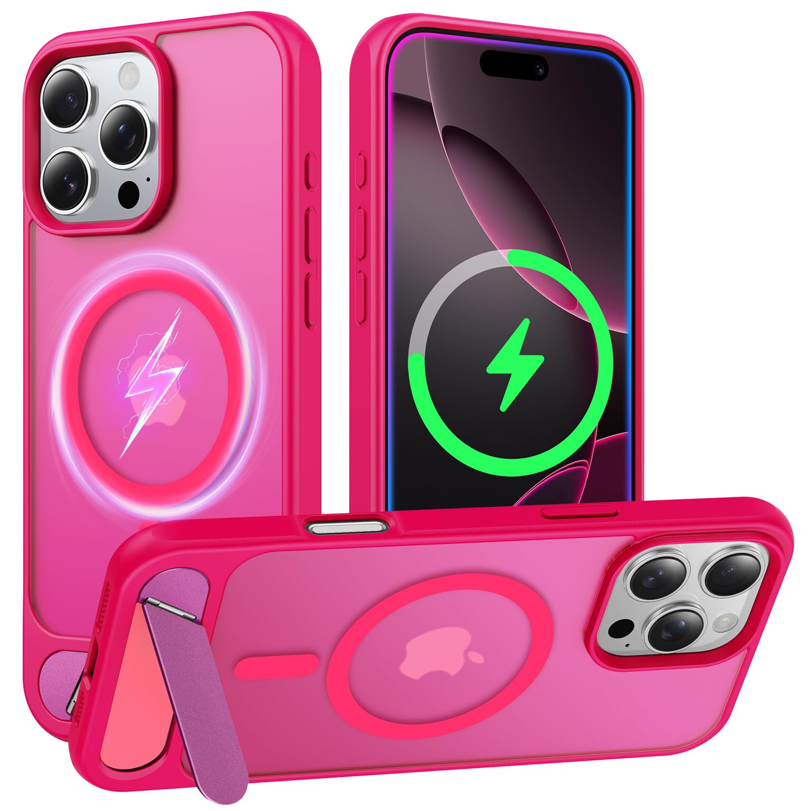 Coque iPhone 16 Pro Max MagSafe rose vif avec support antichoc invisible