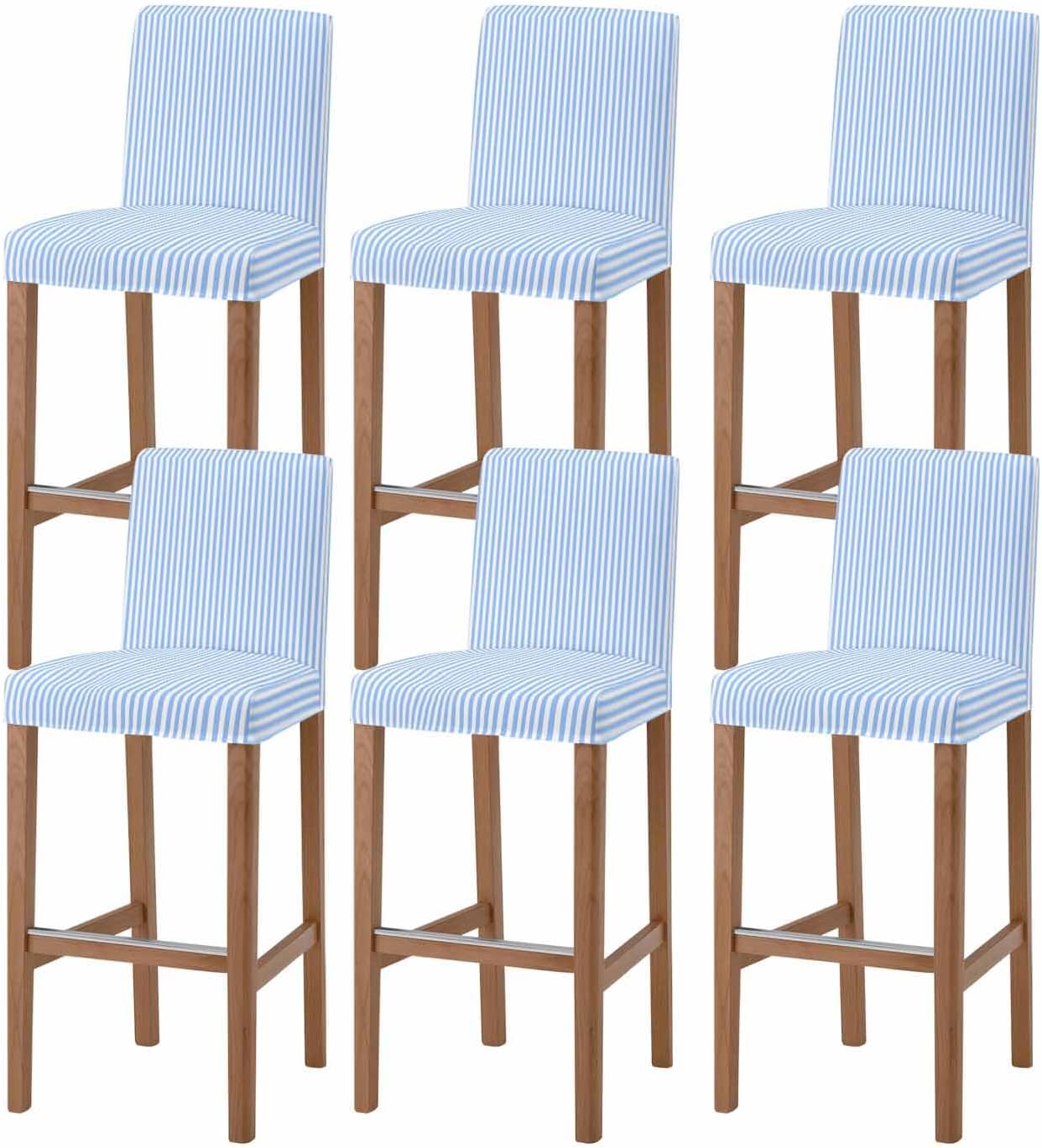 Blue White Stripe Bar Stool Chair Covers Set of 4 with Back,Stretch Barstool Slipcovers Washable,Modern Minimalist Geometric Striped Pub Counter Height/Swivel/Cafe/Dining Room Chairs Seat Cover