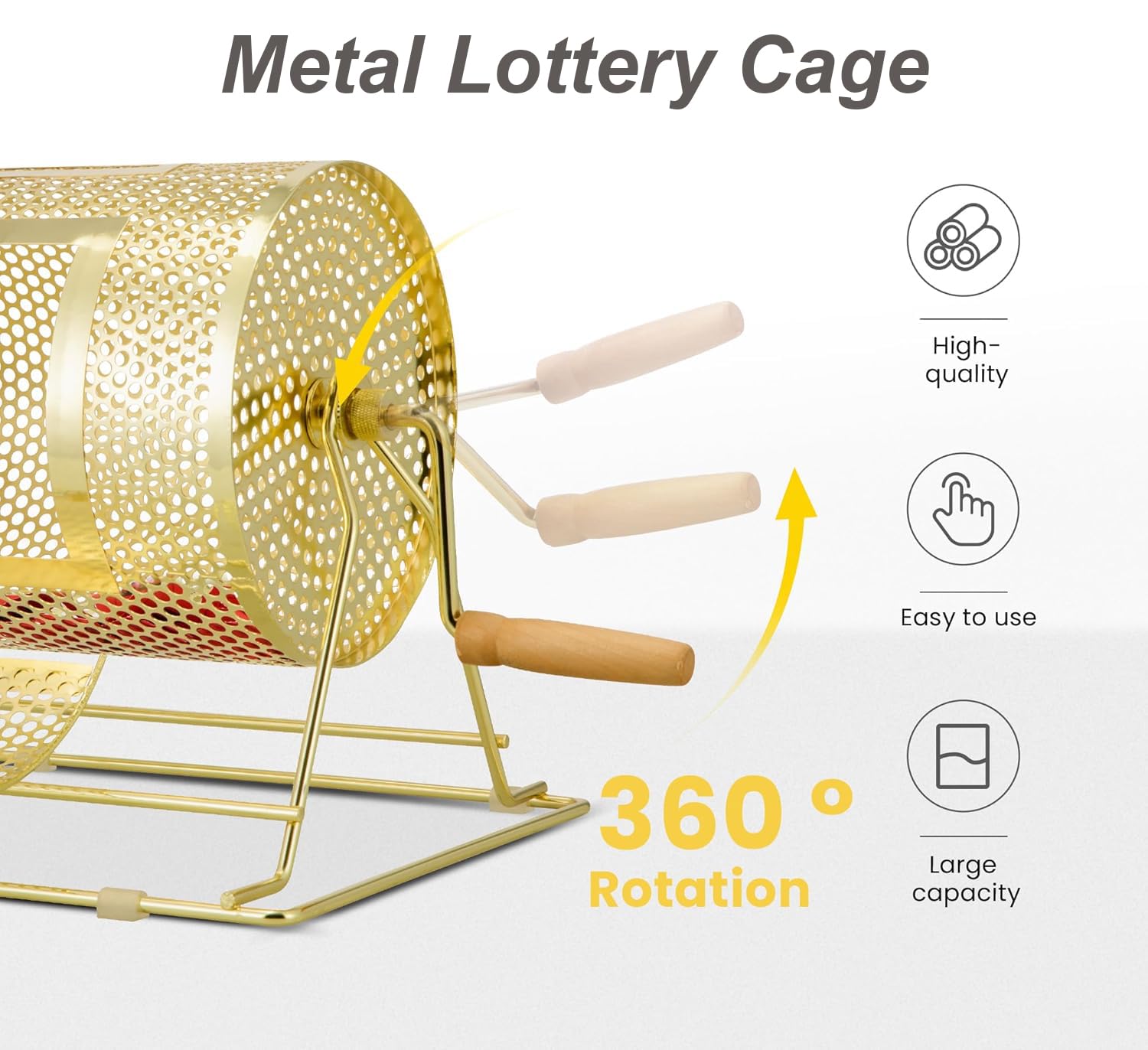 Tambor de Rifa, Tambor Giratorio de Rifa, Rueda Giratoria de Gran Capacidad con Soporte, Jaula Giratoria de Metal para Lotería, Giratorio para Boletos de Rifa Capacidad para 2500 Boletos