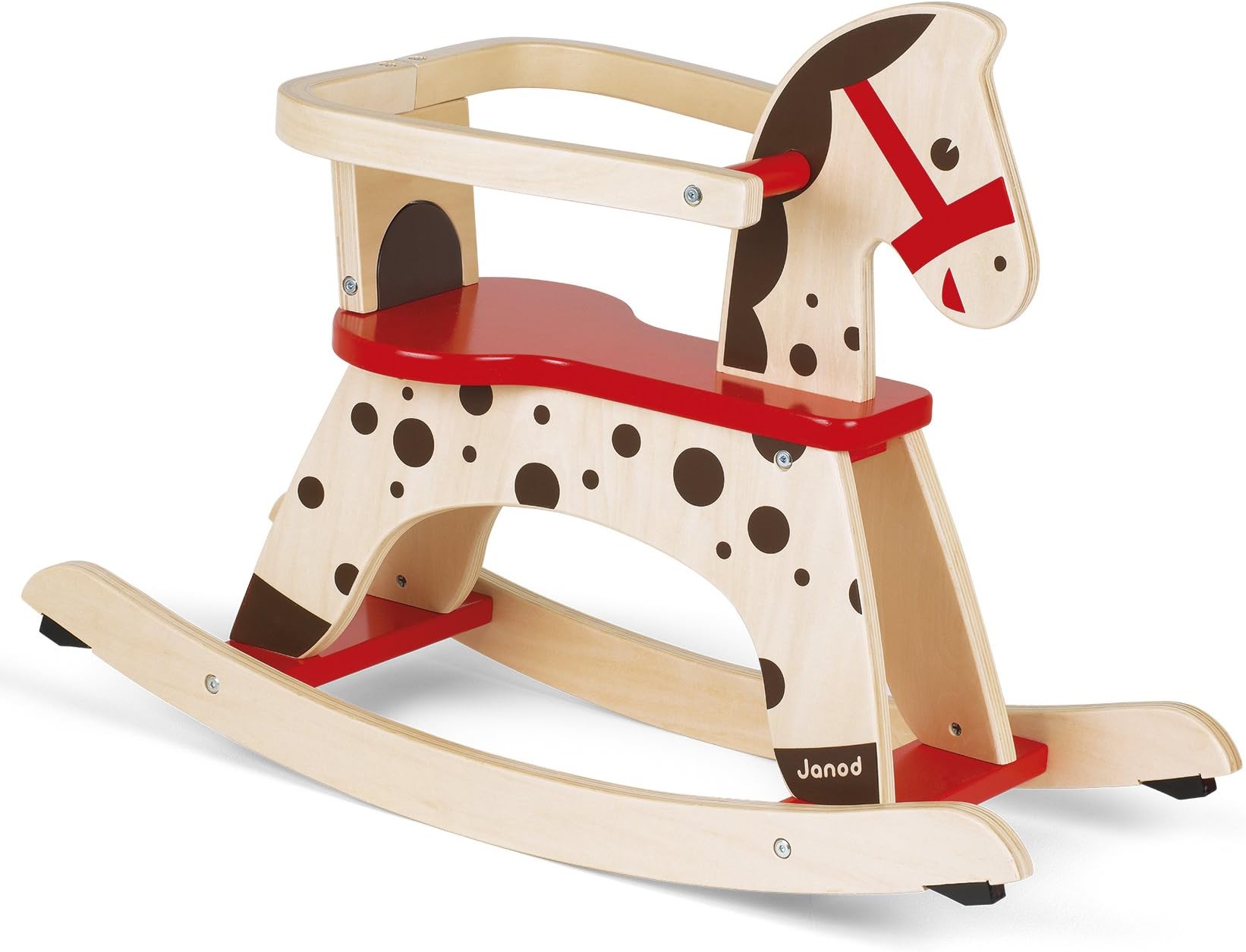 Janod - Caramel Wooden Rocking Horse - Toddler Toy - Learning Balance - For children from the Age of 1, J05984, Brown and Red
