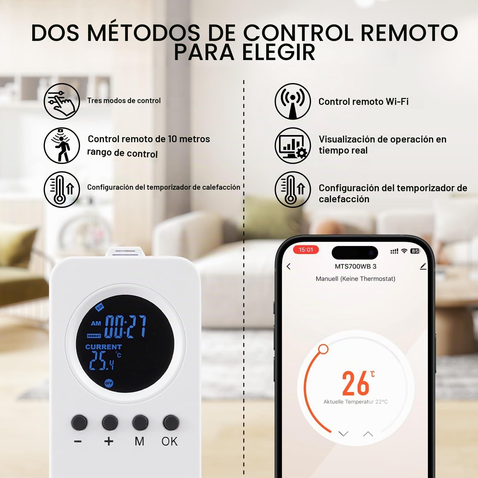 Calefactor Bajo Consumo 800W Con Control Remoto Inteligente, Calefacción de Pared por Infrarrojos de Bajo Consumo - Control de la Aplicación Wi-Fi con Control Remoto - TÜV