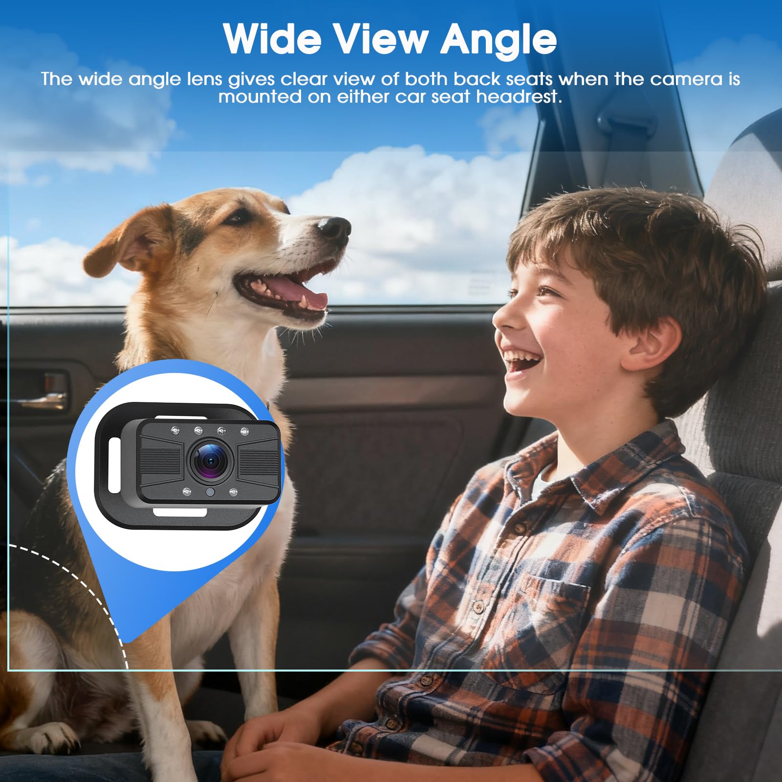 Caméra bébé 7'' avec écran Tactile IPS - Babyphone sans Fil Android Auto, AirPlay, Android Cast, Bluetooth, GPS en Ligne, Vision Nocturne avec éclairage Infrarouge, Installation Facile, 7-32V
