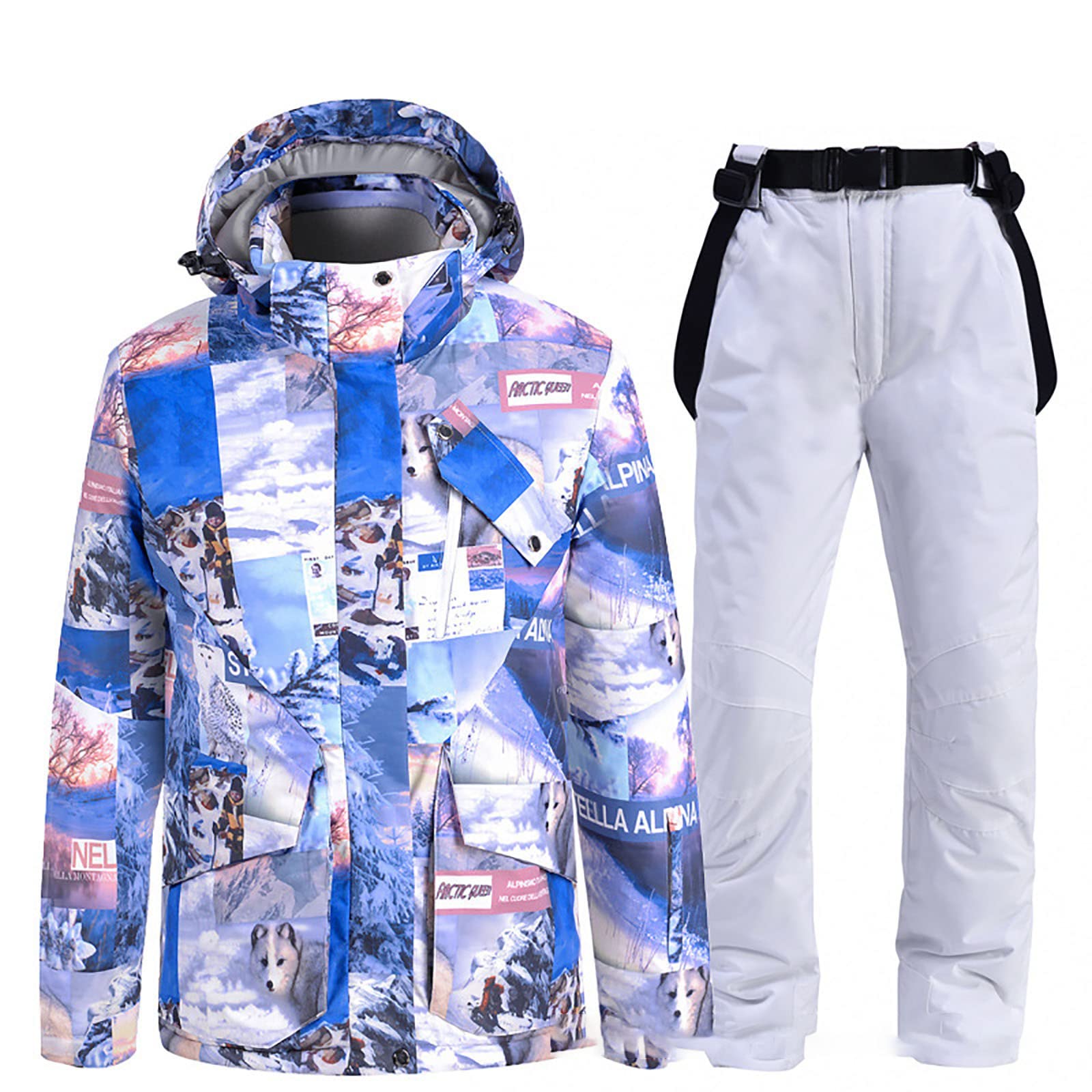 Tuta da Sci da Uomo Unisex Impermeabile da Snowboard Giacca con Cerniera e Pantaloni da Donna Spessi Impermeabili Tuta da Neve