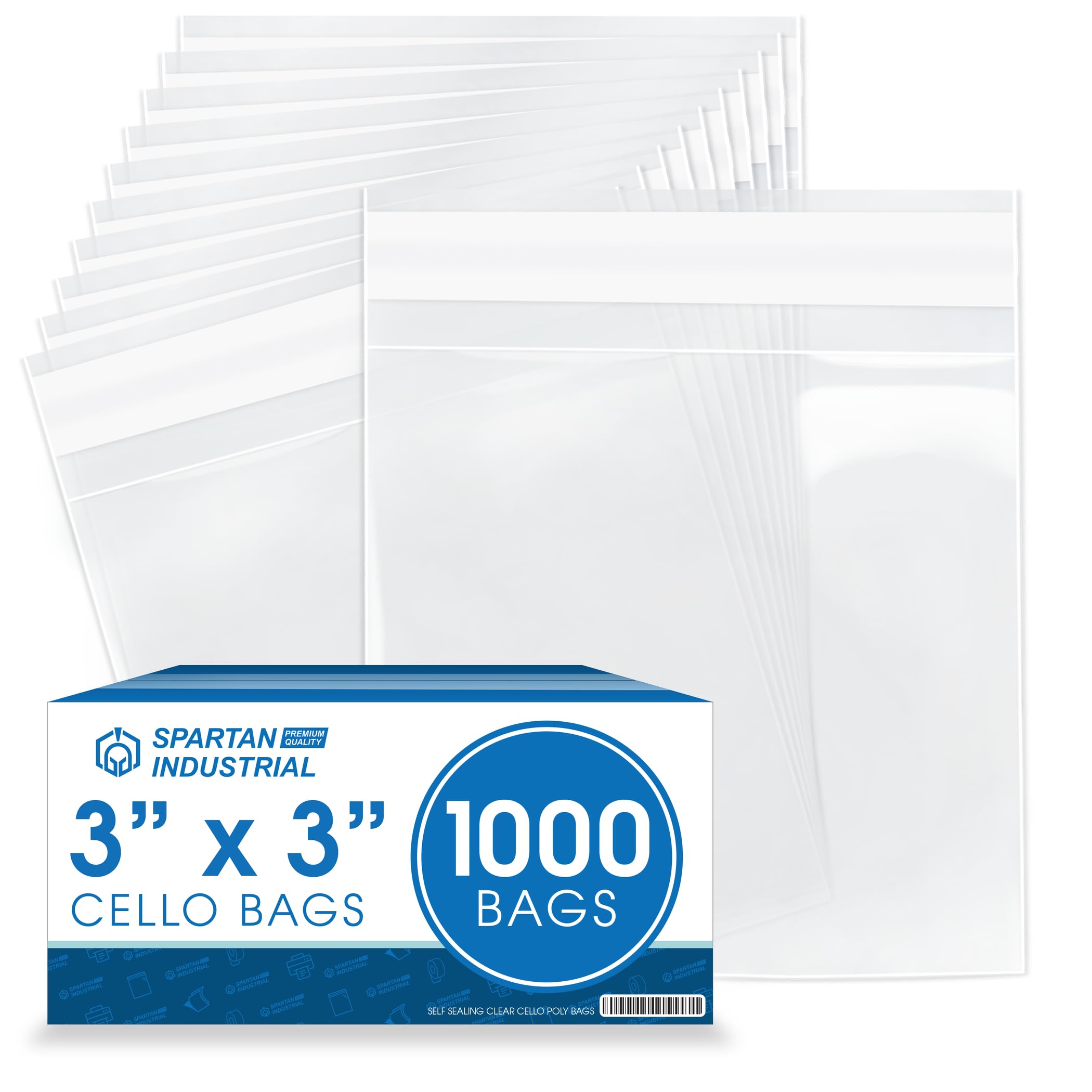 Photo 1 of 3" X 3" Mini Self-Sealing Cellophane Bags (1000 Count) Clear Cookie Bags With Seal for Decorated Cookies, Candy, Treats - Resealable Adhesive Flap - Spartan Industrial