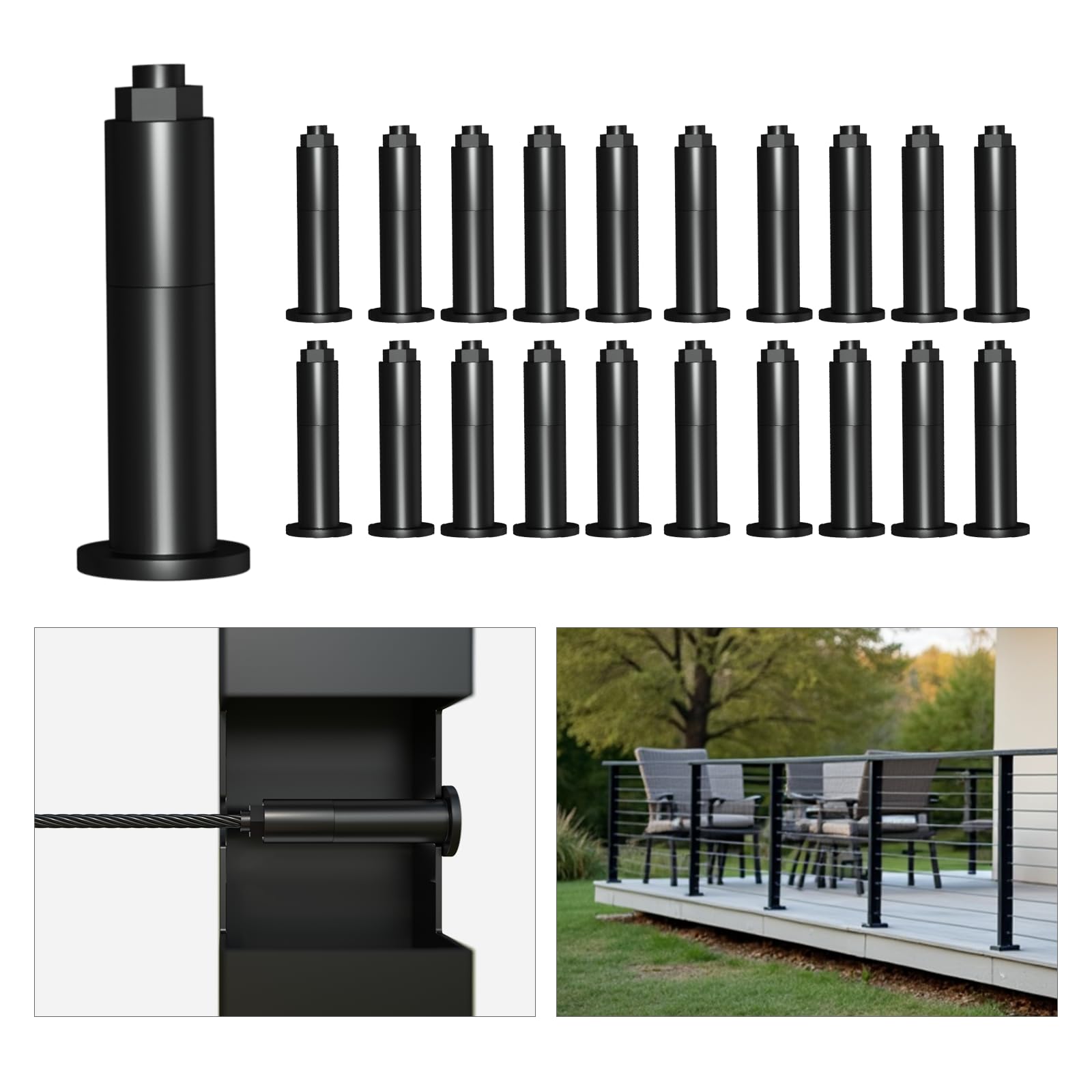 Photo 1 of [Patent] Coliwel Upgraded 20 Packs 1/8" Black Self-Locking Swageless Reusable Cable Railing Hardware Kit T316 Stainless Steel Invisible Tensioner for 2"x2" Metal Cable Railing Post Deck Railing Kit