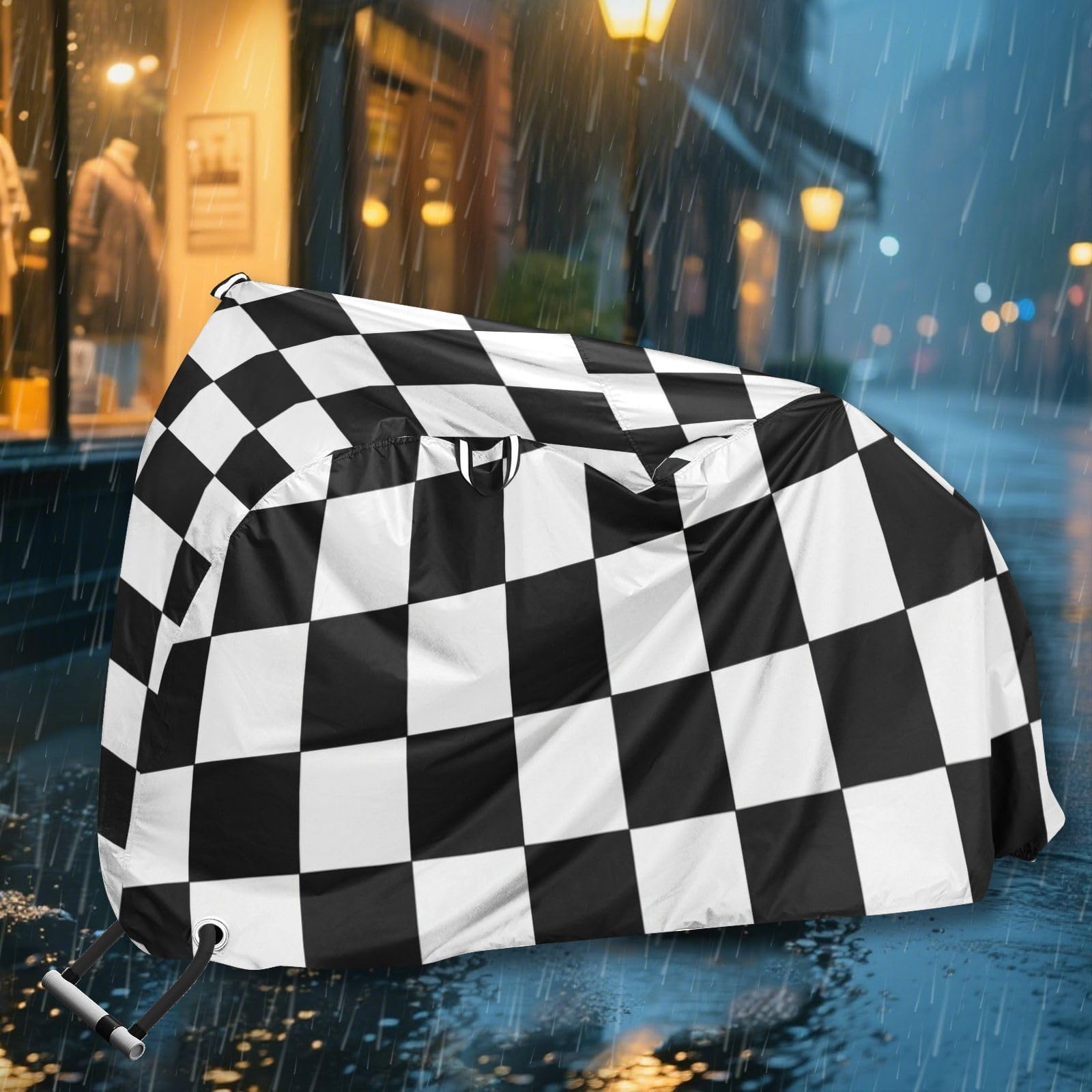 Housse de vélo imperméable à carreaux noirs et blancs avec trous de verrouillage pour intérieur ou extérieur - Convient à la plupart des protections pour vélo de route
