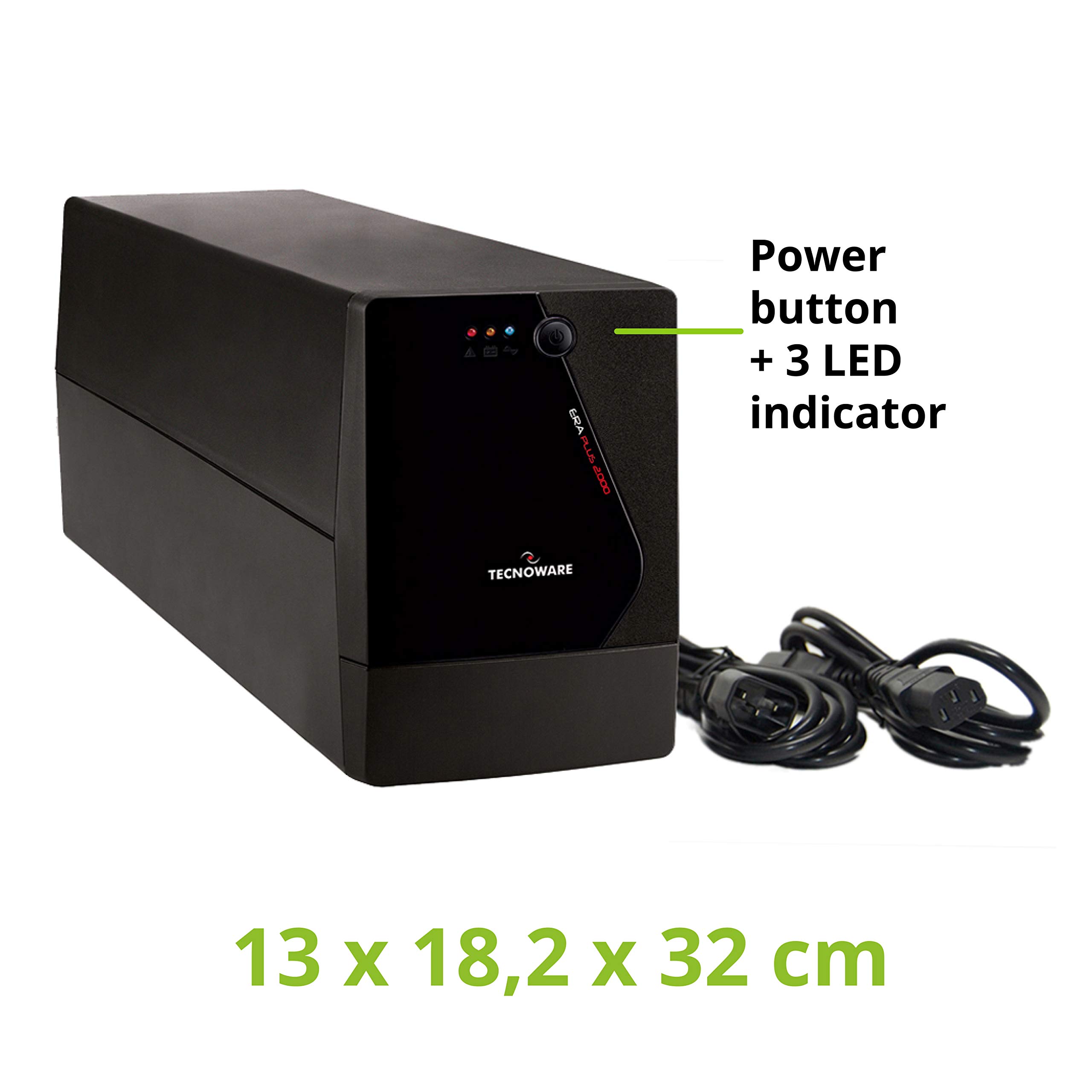 Tecnoware ups Era Plus 2000 - Gruppo di continuità - Doppia Batteria per Autonomia Fino a 40 Min/PC o 120 Min/Modem - Potenza 2000 VA & ups Era Plus 750, Gruppo di continuità, 2 Uscite Schuko