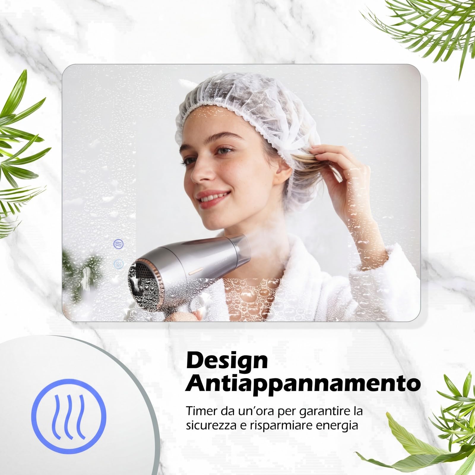 COSTWAY Specchio da Bagno Rettangolare con LED, Specchio da Parete con Luminosità Regolabile, Retroilluminato, Touch Intelligente, Vetro Temperato con Memoria e Anti-Appannamento (70 x 50 x 2,8 cm)