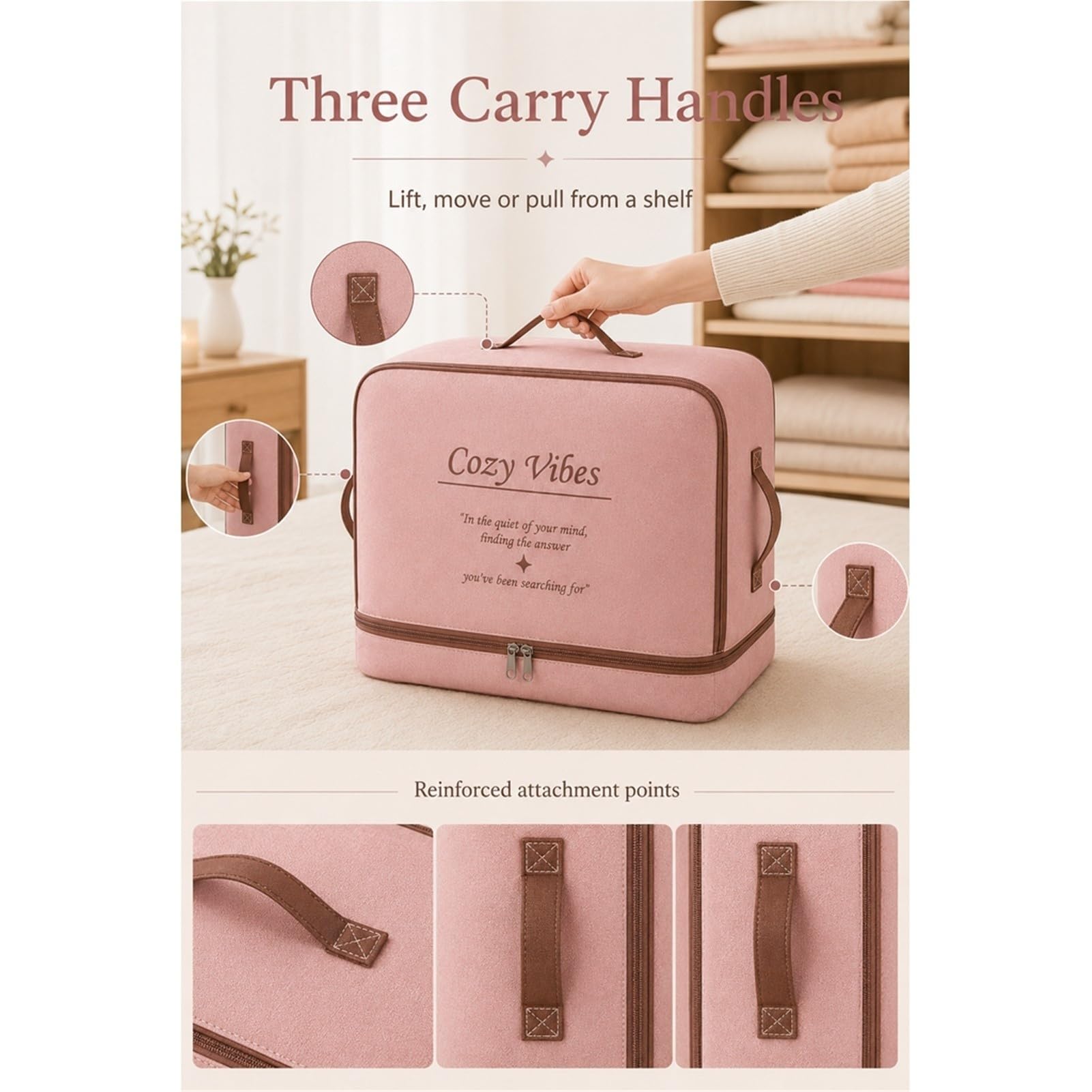 Borsa Salvaspazio Comprimibile per Piumoni e Vestiti, Tessuto Oxford Rosa con Doppia Cerniera e Manici, Custodia Pieghevole per Armadio, Trasloco e Viaggio(Medium)