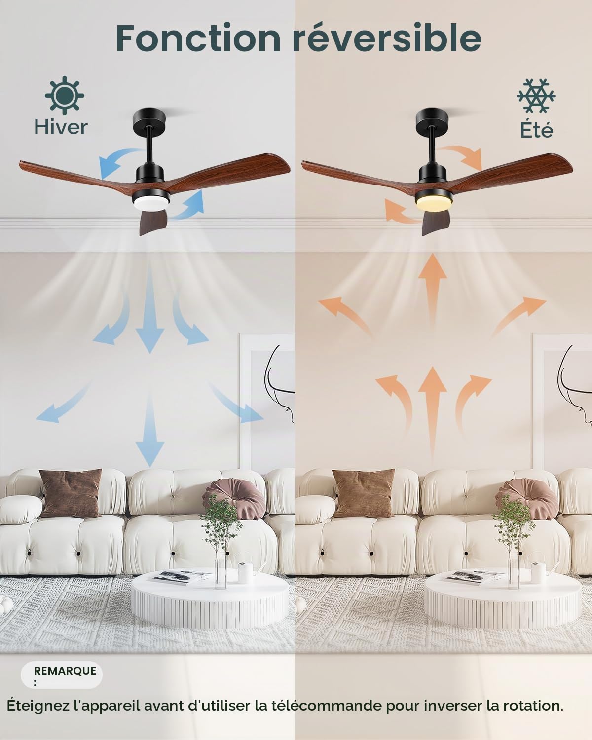 Ventilateur de plafond avec lumière et commande moteur CC silencieux 3