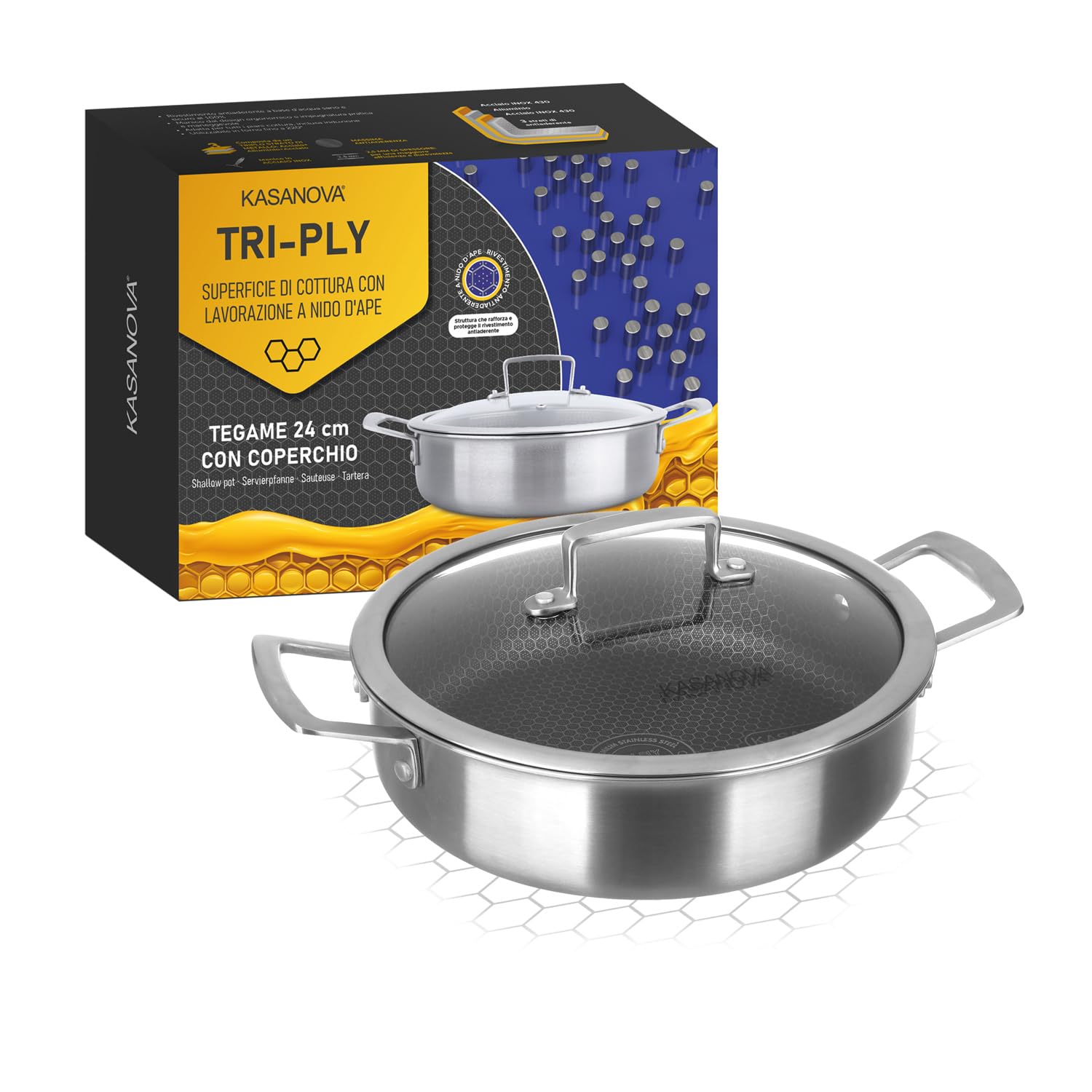 Cacerola Tri-Ply 24 cm con tapa de 3 capas
