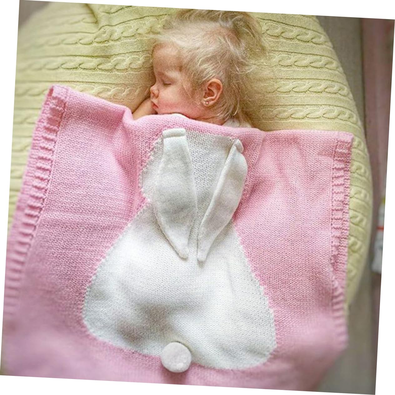 Toyvian Coperta da Letto Neonata a Maglia Forma di Coniglio Rosa